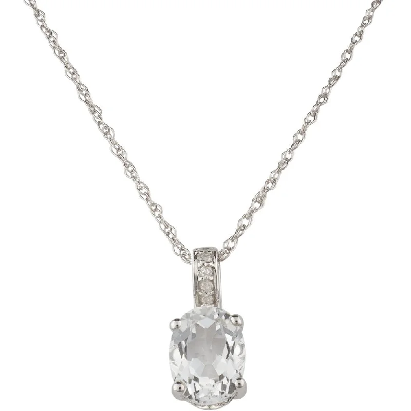 Exclusive Jewelry Offers – Sparkle For Less April Birthstone Pendant: 14K White Gold Diamond And Oval White Topaz Pendant Necklace