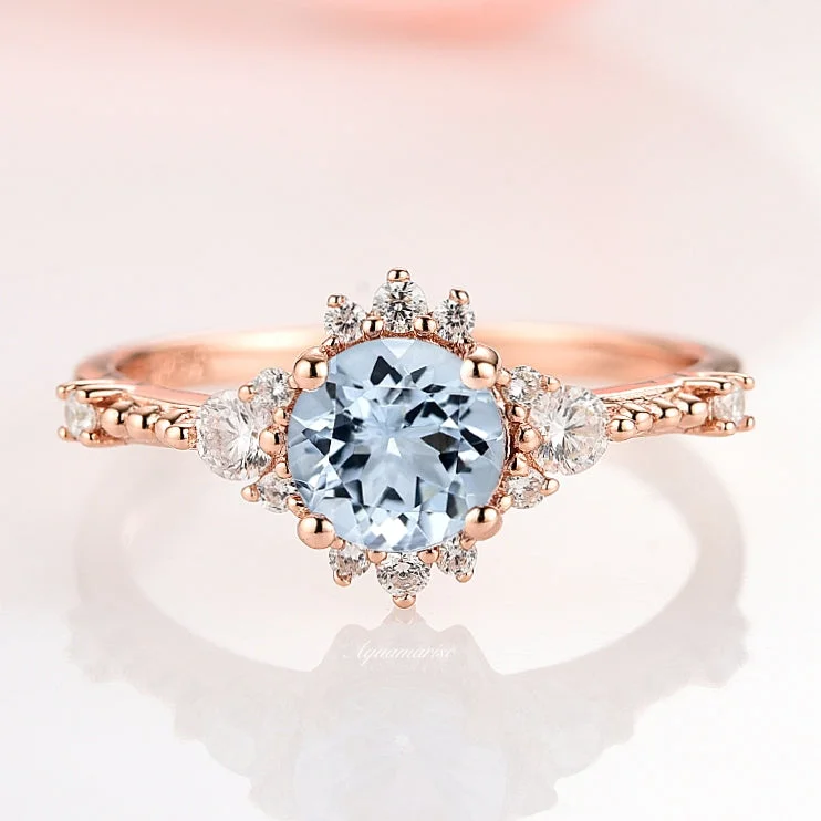 Elegant Jewelry, Exclusive Prices – Shop Now Aquamarine Engagement Ring- 14K Rose Gold Vermeil