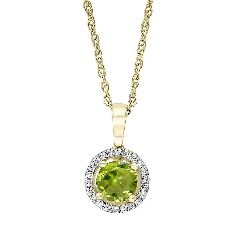 August Birthstone Pendant: 14K Yellow Gold Diamond And Peridot Halo Pendant Necklace