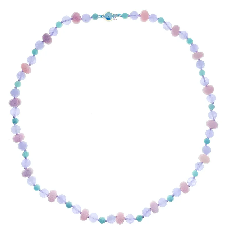 Beaded Pink Opal, Amethyst and Chrysoprase Necklace