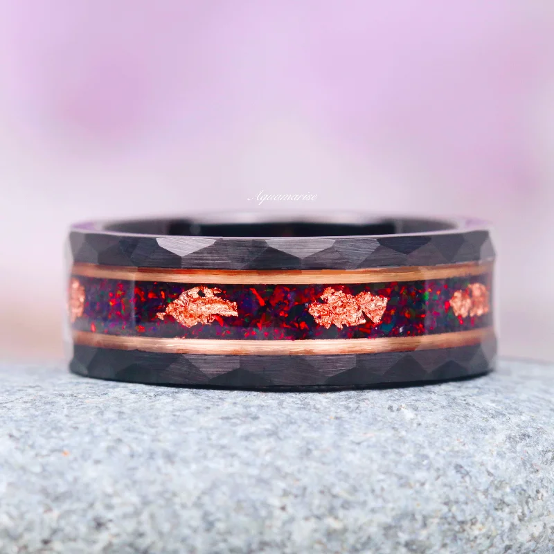 Don't Miss Out On Jaw-Dropping Jewelry Discounts Black Fire Opal & Rose Gold Leaf Wedding Band- 8MM Rose Gold/ Black Tungsten Don't Miss Out On Jaw-Dropping Jewelry Discounts Black Fire Opal & Rose Gold Leaf Wedding Band- 8MM Rose Gold/ Black Tungsten
