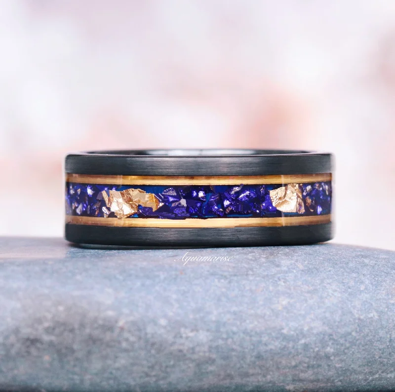 Elegant Jewelry Pieces At Unbelievable Prices Blue Sapphire & Gold Leaf Wedding Band- 8mm Black Tungsten Elegant Jewelry Pieces At Unbelievable Prices Blue Sapphire & Gold Leaf Wedding Band- 8mm Black Tungsten