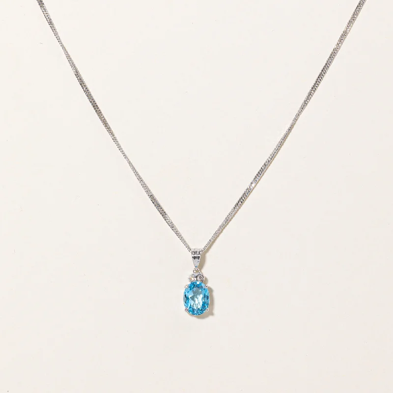 Eco-Friendly Sustainable Jewelry For Conscious Buyers Blue Topaz & Diamond Pendant & Necklace | 2.00ct, 0.01ctw | 16" |