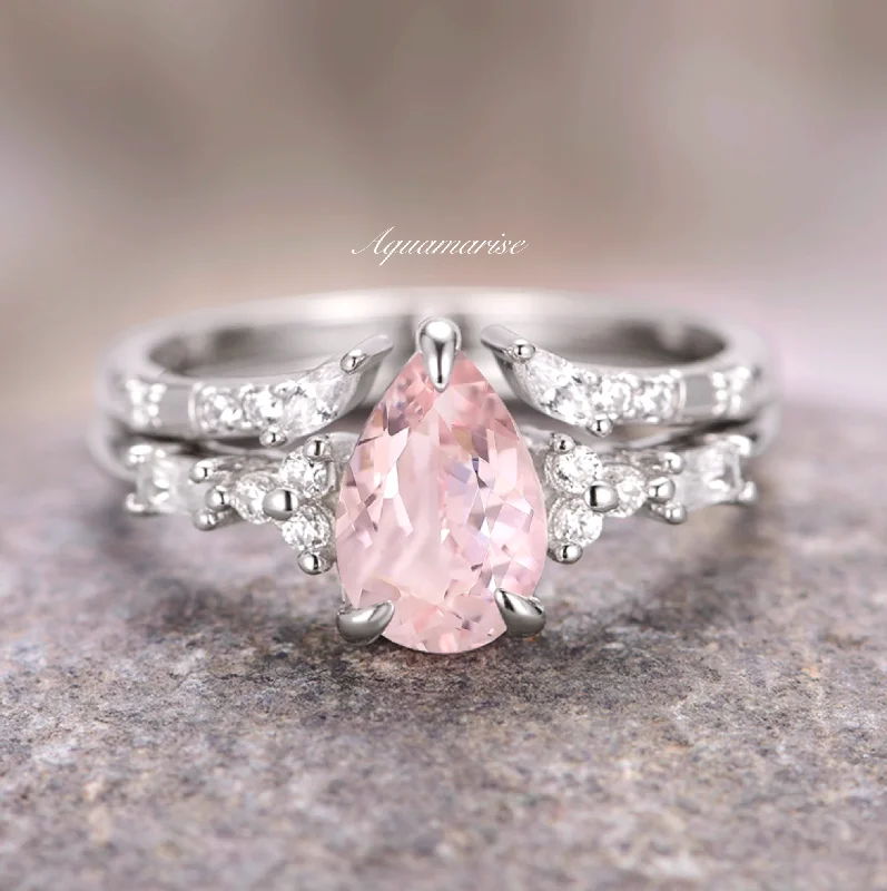 Limited-Stock Jewelry Sale – Once It's Gone, It's Gone Blush Pink Teardrop Morganite Ring Set- 925 Sterling Silver Limited-Stock Jewelry Sale – Once It's Gone, It's Gone Blush Pink Teardrop Morganite Ring Set- 925 Sterling Silver