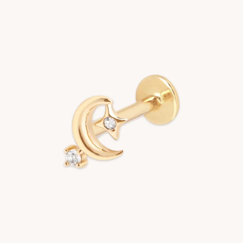 Jewelry Clearance – Final Chance To Save Big Celestial Moon Piercing Stud in Solid Gold