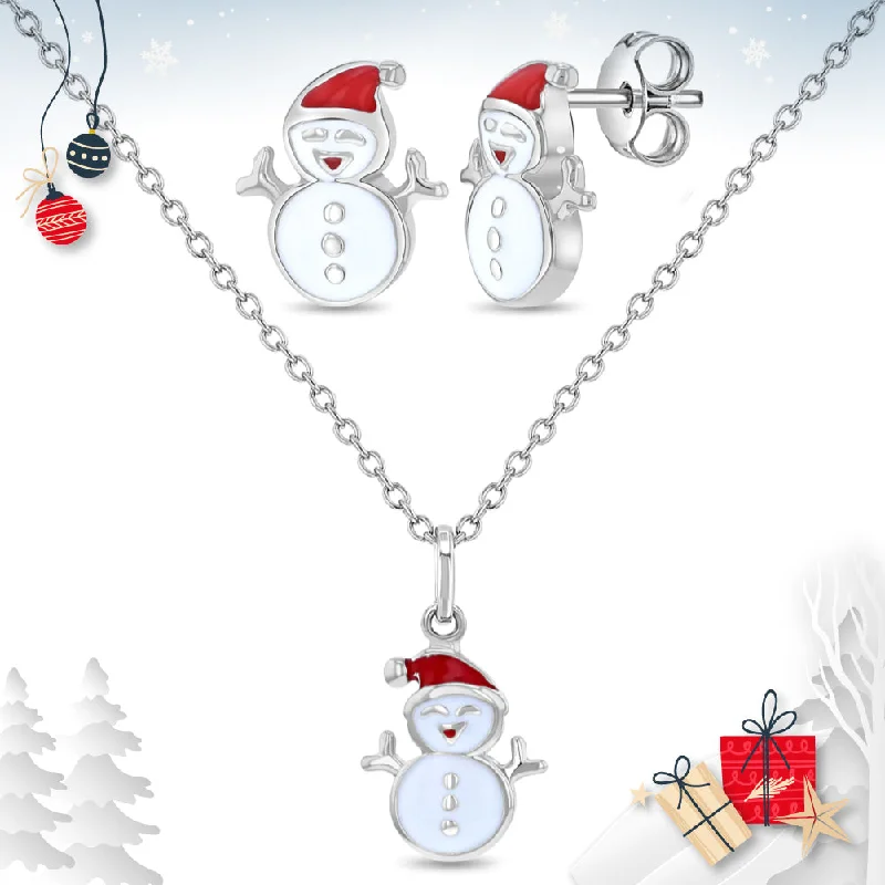 Christmas Snowman Kids / Children's / Girls Jewelry Set - Sterling Silver