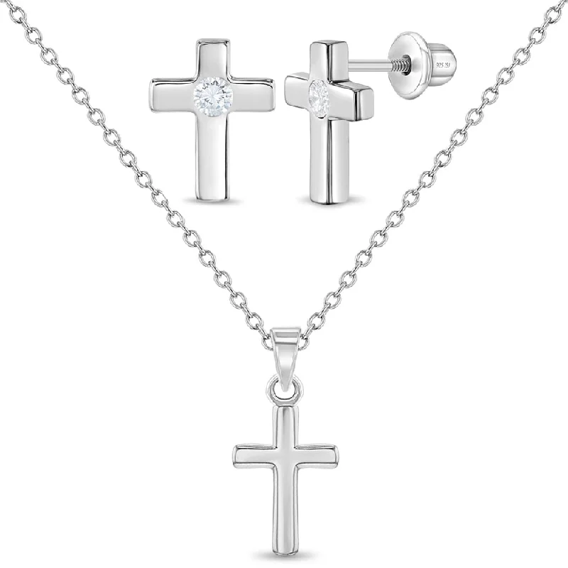 Shop Stylish Jewelry Now And Save Big Classic Clear CZ Cross Kids / Children's / Girls Jewelry Set - Sterling Silver Shop Stylish Jewelry Now And Save Big Classic Clear CZ Cross Kids / Children's / Girls Jewelry Set - Sterling Silver