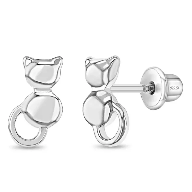 Children's Sterling Silver Kitty Cat Earrings