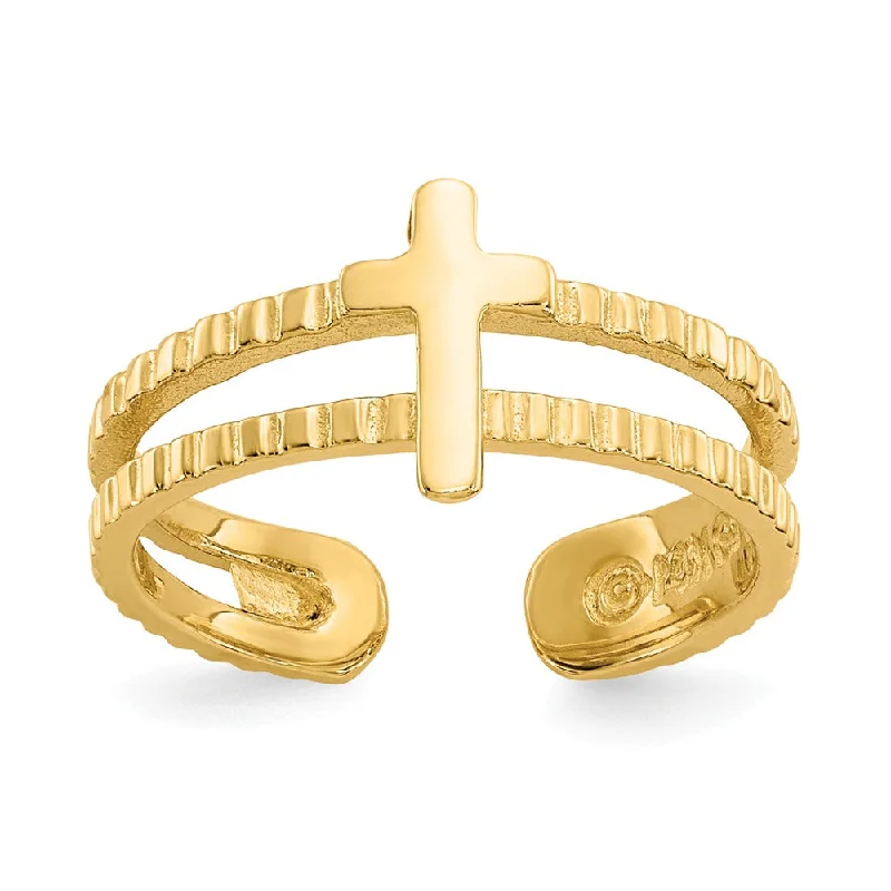 Chic And Stylish Jewelry At Discounted Prices Cross Toe Ring in 14K Yellow Gold