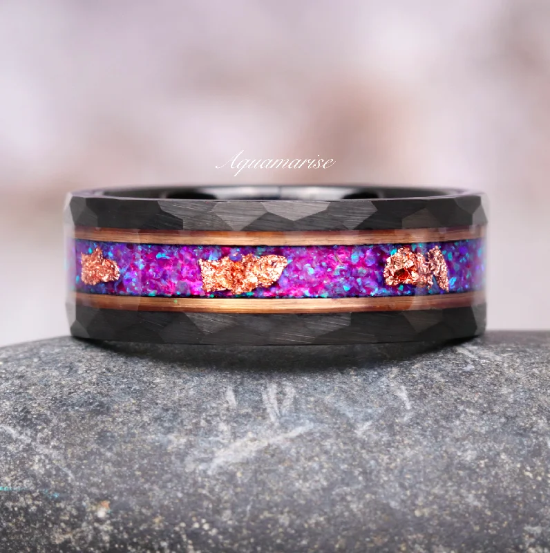 Buy More, Save More On Stunning Jewelry Designs Purple Fire Opal & Rose Gold Leaf Band - 8MM Black Tungsten Carbide Buy More, Save More On Stunning Jewelry Designs Purple Fire Opal & Rose Gold Leaf Band - 8MM Black Tungsten Carbide