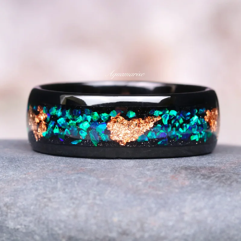 Exclusive Jewelry Bundles At Discounted Rates Peacock Green Fire Opal Wedding Band- 8MM Black Tungsten Exclusive Jewelry Bundles At Discounted Rates Peacock Green Fire Opal Wedding Band- 8MM Black Tungsten
