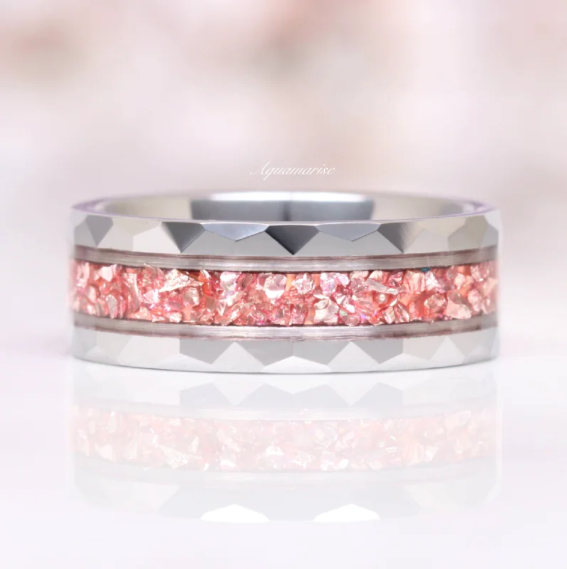 Unmissable Jewelry Clearance – Final Reductions Crushed Morganite Wedding Band- 8MM Tungsten Unmissable Jewelry Clearance – Final Reductions Crushed Morganite Wedding Band- 8MM Tungsten