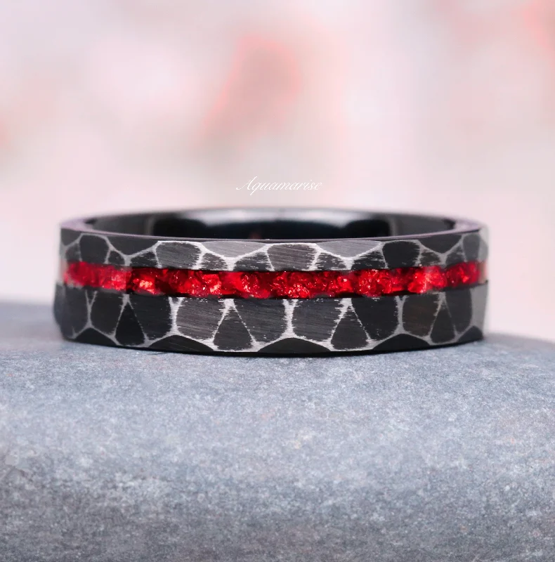 Exclusive Jewelry Offers – Sparkle For Less Crushed Red Garnet Dragon Wedding Band- 6mm Black Tungsten Exclusive Jewelry Offers – Sparkle For Less Crushed Red Garnet Dragon Wedding Band- 6mm Black Tungsten