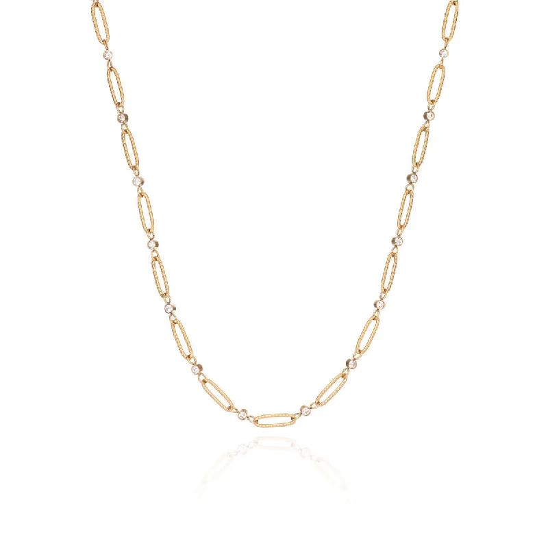 Crystal Paperclip Chain Necklace (Gold)