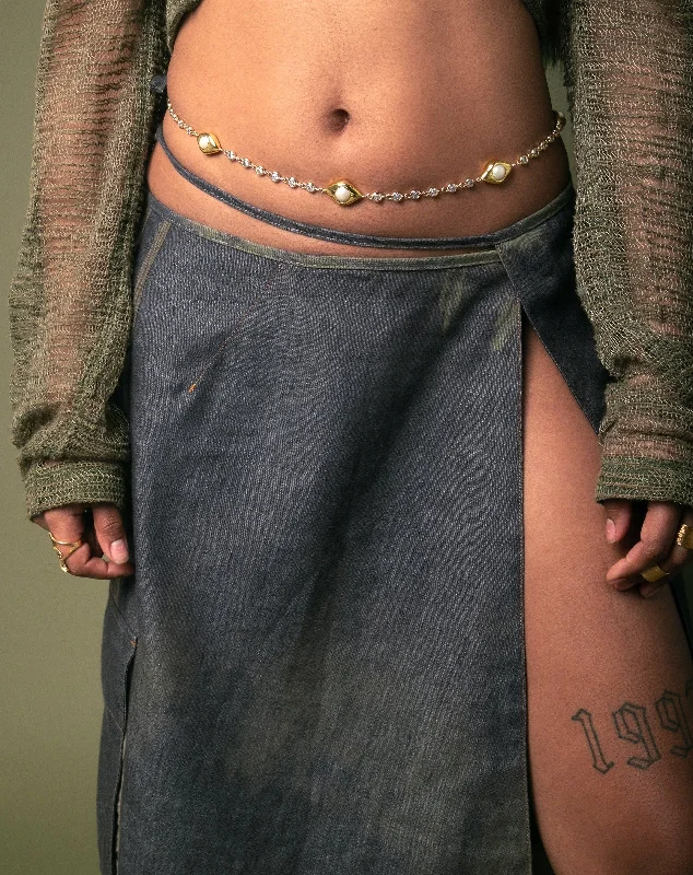 Modern Statement Jewelry For Bold Styling Cubic Pearl Almond Belly Chain