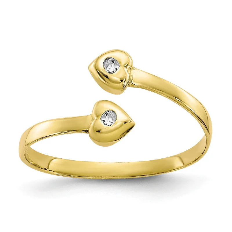 Bold And Beautiful Jewelry Now At Irresistible Prices Cubic Zirconia Twin Hearts Bypass Toe Ring in 10K Yellow Gold Bold And Beautiful Jewelry Now At Irresistible Prices Cubic Zirconia Twin Hearts Bypass Toe Ring in 10K Yellow Gold