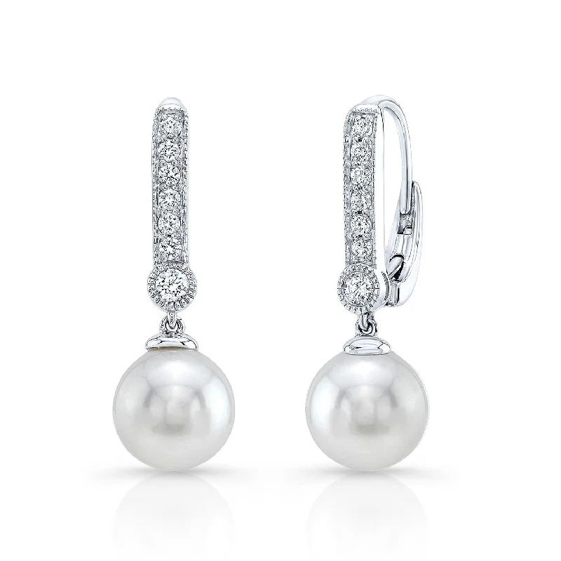 Classic And Modern Jewelry Styles On Sale Cultured Pearl And Diamond Straight Dangle Earrings With Prong Set Tops And Bezel Accent In 14k White Gold (8.0-8.5mm) (si) Classic And Modern Jewelry Styles On Sale Cultured Pearl And Diamond Straight Dangle Earrings With Prong Set Tops And Bezel Accent In 14k White Gold (8.0-8.5mm) (si)