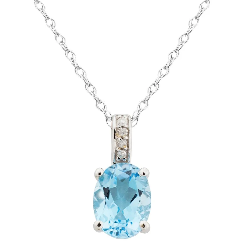 December Birthstone Pendant: 14K White Gold Diamond And Oval Swiss Blue Topaz Drop Pendant Necklace