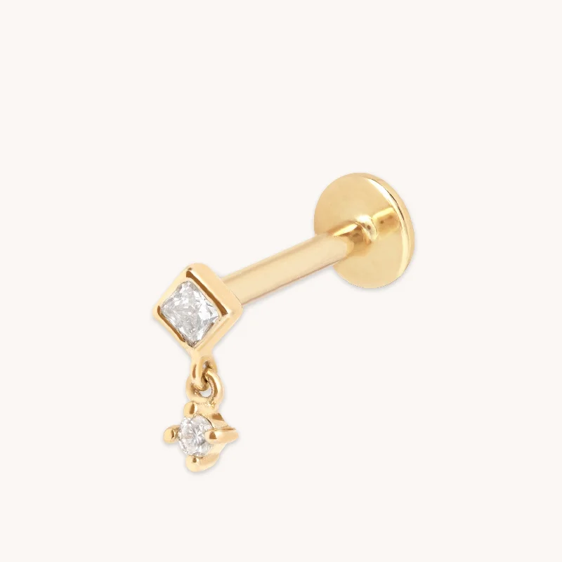 Stunning Statement Jewelry, Unbeatable Discounts Diamond Bezel Charm Piercing Stud in Solid Gold