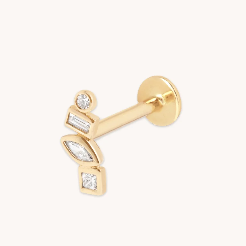 Affordable Luxury Jewelry – Style At A Great Price Diamond Bezel Cluster Piercing Stud in Solid Gold