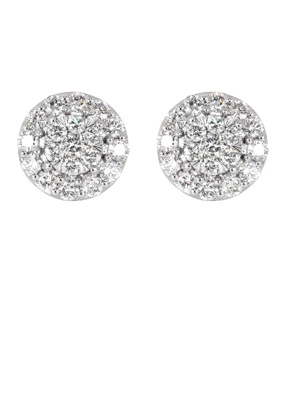 Mens Stud Diamond Earrings | 0.96 Carats 14K White Gold