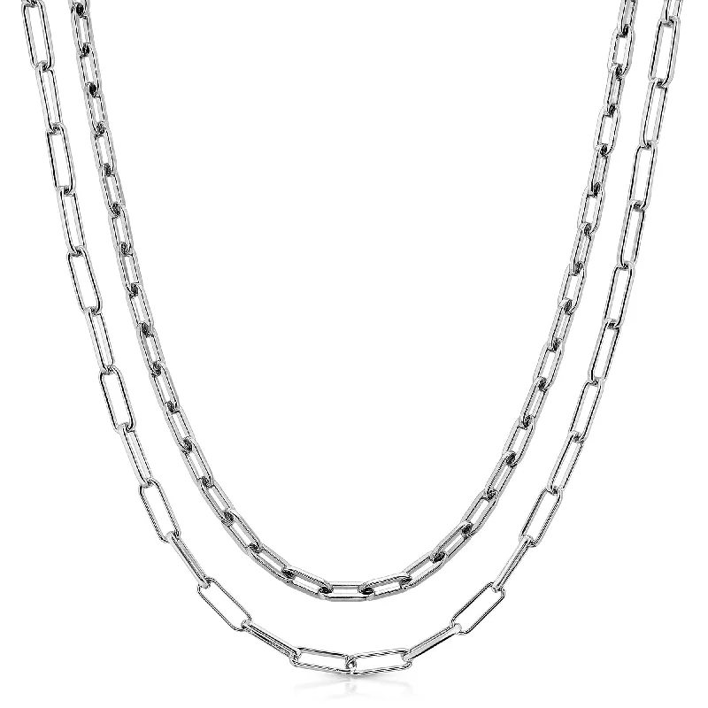 Silver Double Medium & Elongated Link Chain Necklace