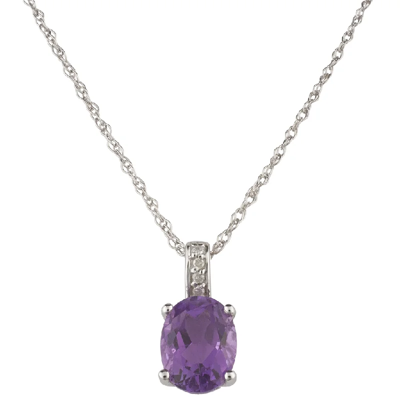 Chic, Trendy, And Affordable Jewelry Sale February Birthstone Rings: 14K White Gold Diamond And Amethyst Pendant Necklace