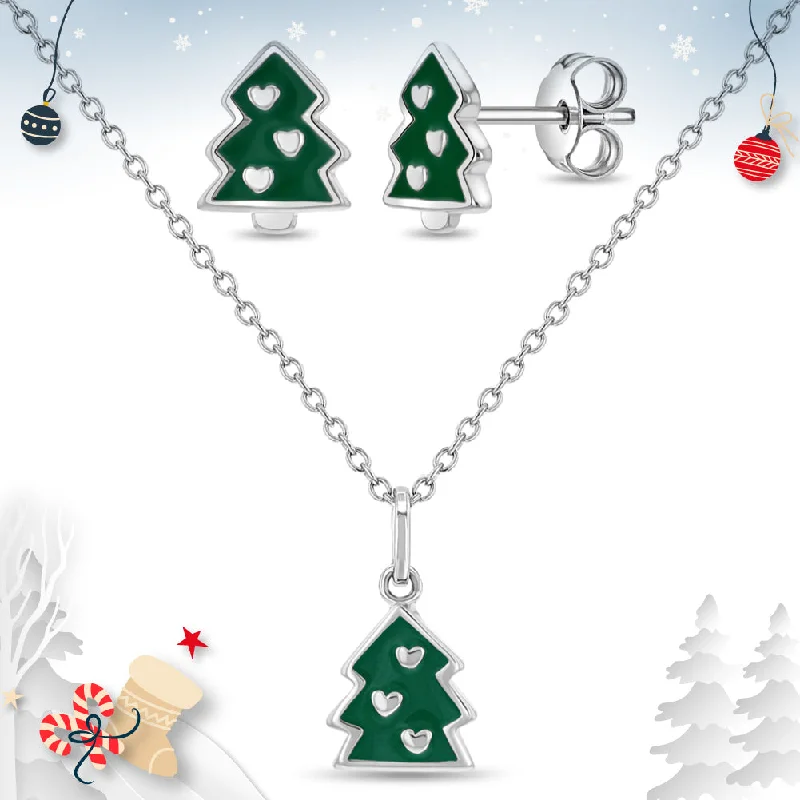 The Jewelry Sale You've Been Waiting For Is Here Festive Christmas Tree Kids / Children's / Girls Jewelry Set - Sterling Silver