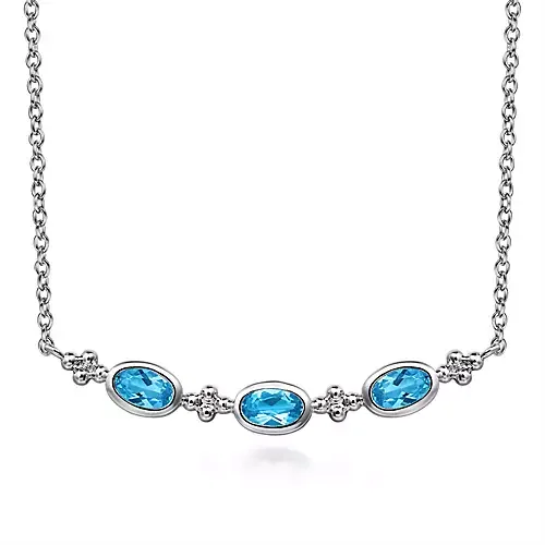 Gabriel & Co Silver Bujukan Bar Necklace with Blue topaz