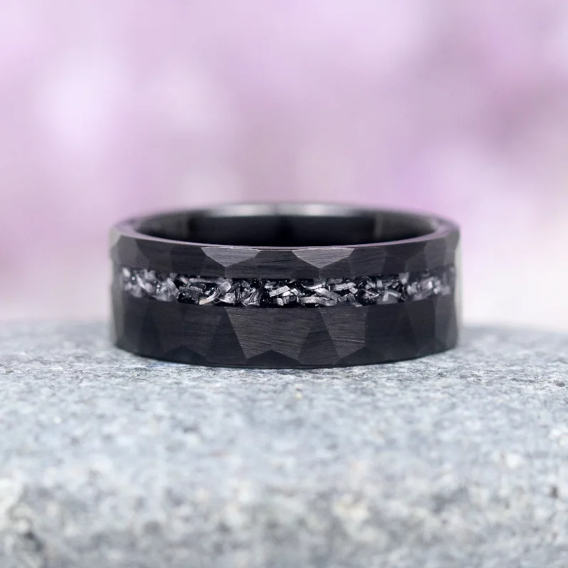 Shop Fine Jewelry With Amazing Deals Galaxy Meteorite Hammered Wedding Band- 8MM Black Tungsten