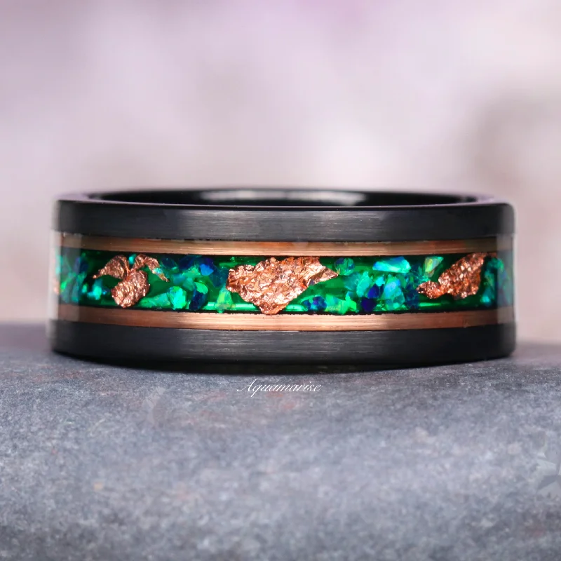 Don't Miss Our Biggest Jewelry Sale Of The Season Green Fire Opal & Rose Gold Leaf Wedding Band- 8MM Rose Gold Black Tungsten Don't Miss Our Biggest Jewelry Sale Of The Season Green Fire Opal & Rose Gold Leaf Wedding Band- 8MM Rose Gold Black Tungsten