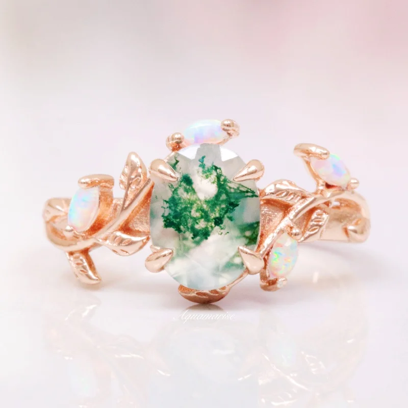 Exclusive Jewelry Sale – Limited-Time Discounts Green Moss Agate & Opal Leaf Ring- 14K Rose Gold Vermeil Exclusive Jewelry Sale – Limited-Time Discounts Green Moss Agate & Opal Leaf Ring- 14K Rose Gold Vermeil