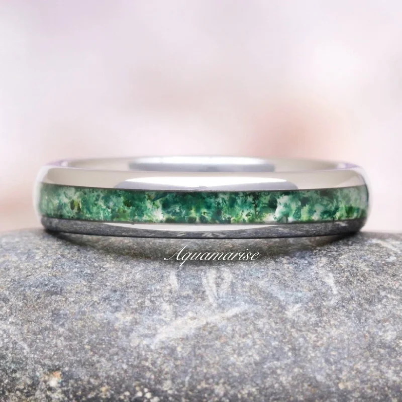 Seasonal Jewelry Sale – Upgrade Your Collection Moss Agate Wedding Band- 4MM Tungsten Seasonal Jewelry Sale – Upgrade Your Collection Moss Agate Wedding Band- 4MM Tungsten