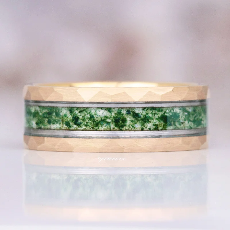 Get Your Favorite Jewelry At The Best Price Moss Agate Wedding Band- 8MM Rose Gold Tungsten Get Your Favorite Jewelry At The Best Price Moss Agate Wedding Band- 8MM Rose Gold Tungsten