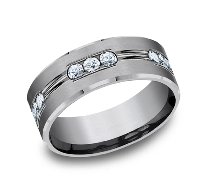 Make Every Moment Shine – Jewelry Discounts Available Grey Tantalum 8mm Beveled Wedding Band With Diamonds Make Every Moment Shine – Jewelry Discounts Available Grey Tantalum 8mm Beveled Wedding Band With Diamonds