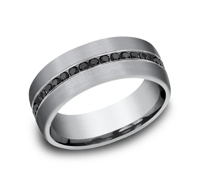 Exclusive Jewelry Sale Event – Shop Now Grey Tantalum Satin Finish 7.5mm Domed Channel Set Wedding Band With Black Diamonds Exclusive Jewelry Sale Event – Shop Now Grey Tantalum Satin Finish 7.5mm Domed Channel Set Wedding Band With Black Diamonds