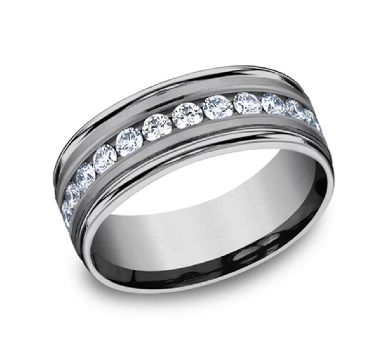 Get Ready To Sparkle – Special Jewelry Discounts Grey Tantalum Satin Polish 8mm Channel Set Wedding Band With Diamonds Get Ready To Sparkle – Special Jewelry Discounts Grey Tantalum Satin Polish 8mm Channel Set Wedding Band With Diamonds