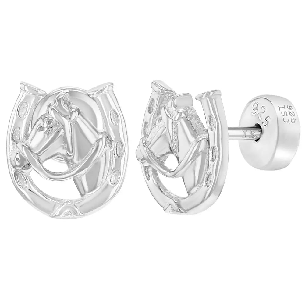 Children's Sterling Silver Shoe Horse Equestrian Stud Earrings