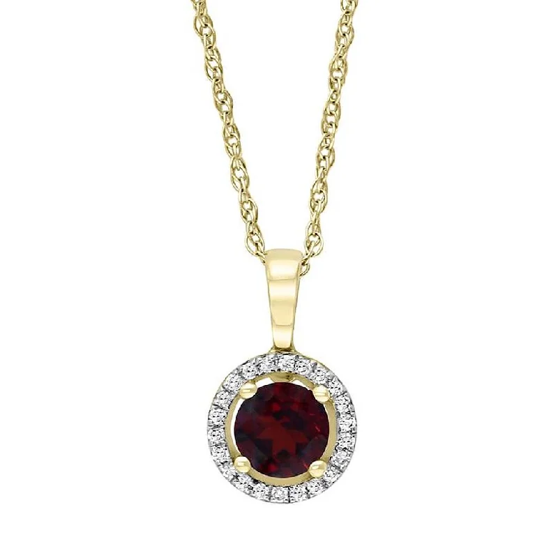 Shop Dazzling Jewelry At The Best Prices January Birthstone Pendant: 14K Yellow Gold Diamond And Garnet Halo Pendant Necklace