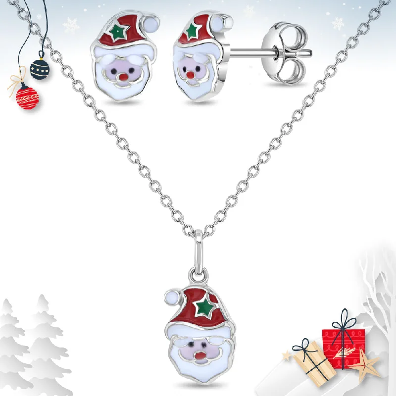 Trendy And Classic Jewelry Now At Reduced Prices Jolly Christmas Santa Kids / Children's / Girls Jewelry Set - Sterling Silver