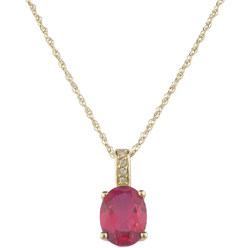 July Birthstone Pendant: 14K Yellow Gold Diamond And Oval July Drop Pendant Necklace