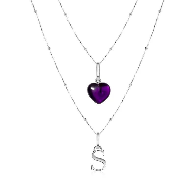 Letter & Birthstone Sphere Chain Layered Set (Silver)