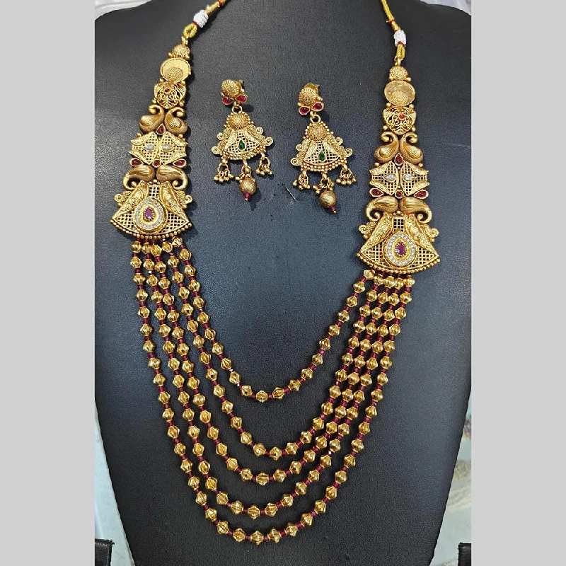 Manisha Jewellery Gold Plated Pota Stone And Pearls Long Necklace Set