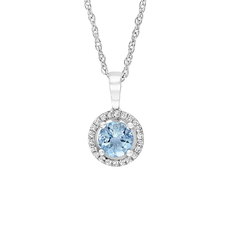 Handcrafted Jewelry Sale – Unique Designs At Low Prices March Birthstone Pendant: 14K White Gold Diamond And Aquamarine Halo Pendant Necklace