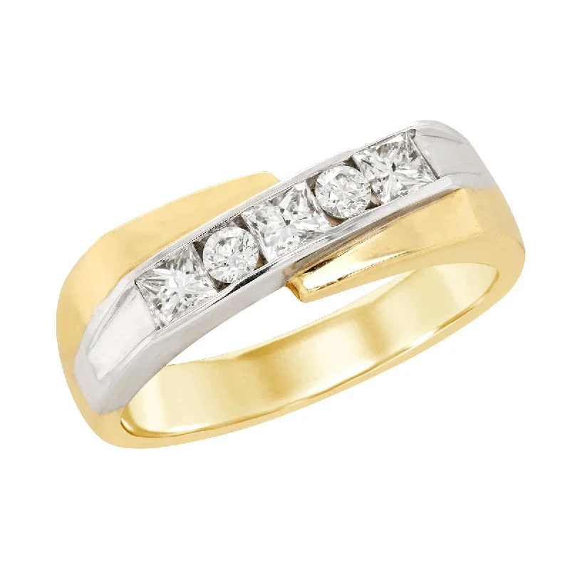 Timeless Elegance At Unbelievable Discounts MEN'S TWO-TONE WEDDING BAND WITH PRINCESS AND ROUND CUT DIAMONDS, .90 CT TW Timeless Elegance At Unbelievable Discounts MEN'S TWO-TONE WEDDING BAND WITH PRINCESS AND ROUND CUT DIAMONDS, .90 CT TW