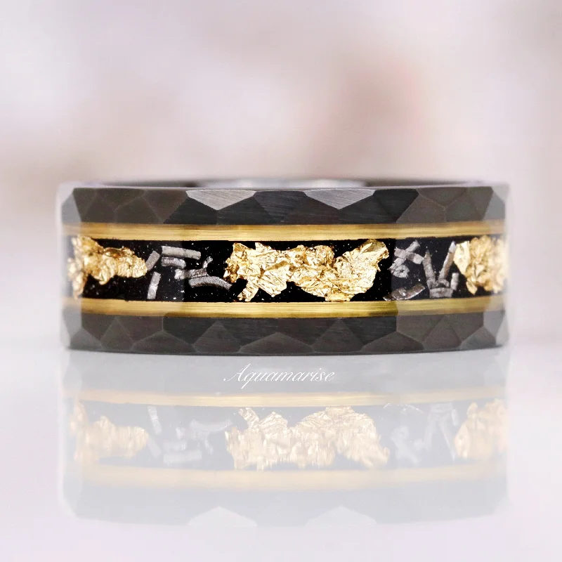Unique Jewelry Designs Now At Discounted Rates Meteorite & Gold Leaf Wedding Band- 8MM Black Tungsten Unique Jewelry Designs Now At Discounted Rates Meteorite & Gold Leaf Wedding Band- 8MM Black Tungsten