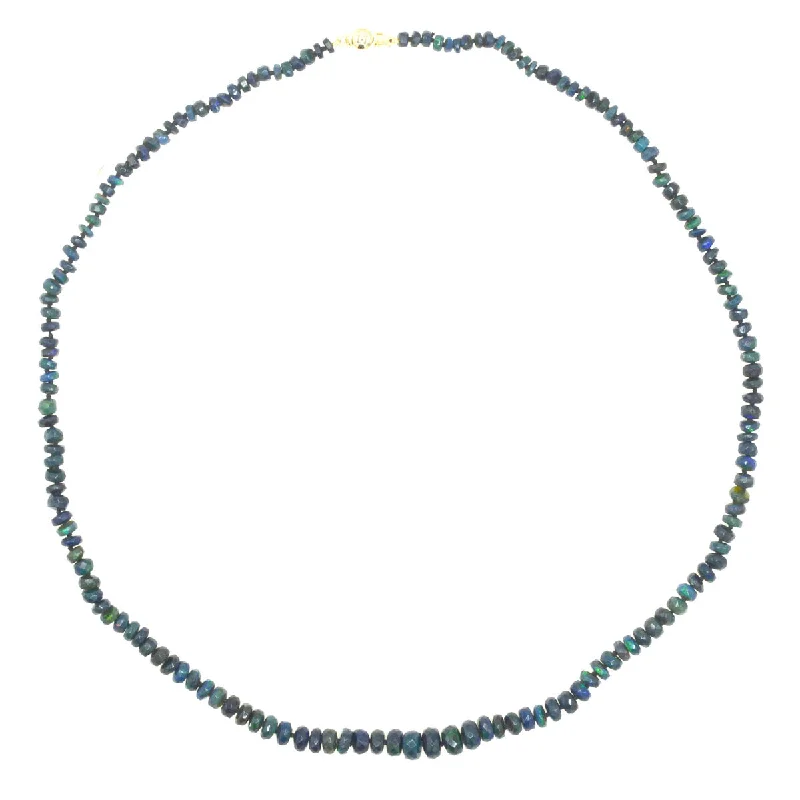 Premium Jewelry Now Available At Special Discounts Beaded Mini Ethiopian Opal Necklace - Black with Blue/Green Flashes