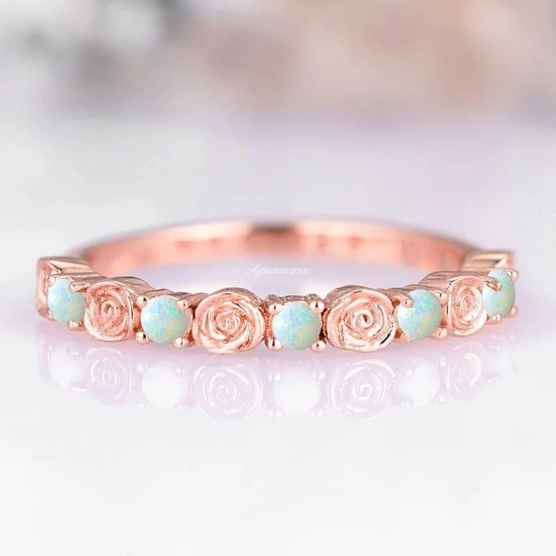 Jewelry Deals That Outshine The Rest Dainty Rose Australian Opal Wedding Band- 14K Rose Gold Vermeil Jewelry Deals That Outshine The Rest Dainty Rose Australian Opal Wedding Band- 14K Rose Gold Vermeil