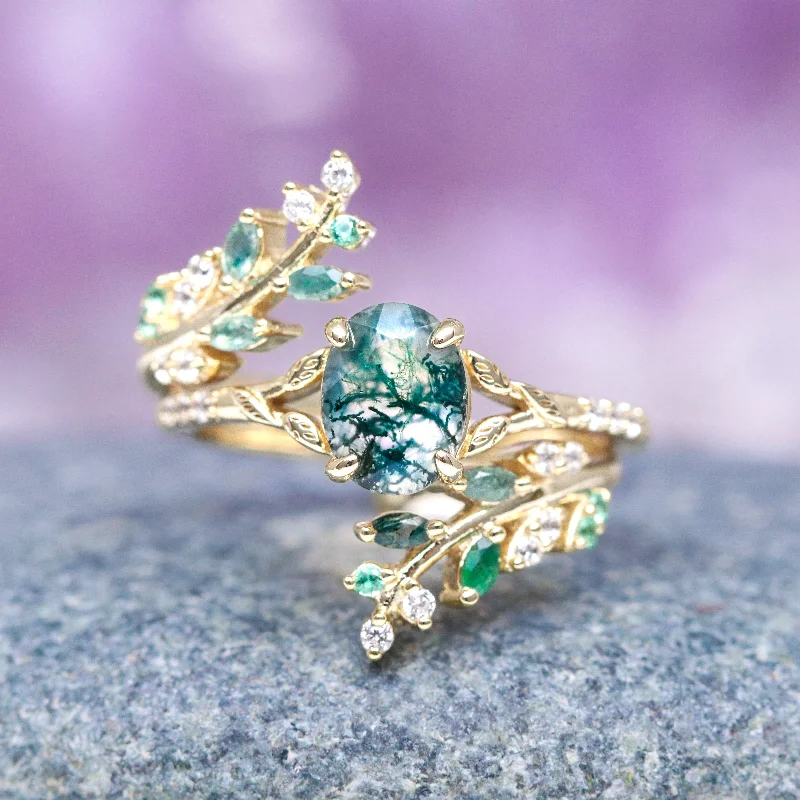 Special Jewelry Deals – Upgrade Your Collection Green Moss Agate & Emerald Leaf Ring Set- 14K Yellow Gold Vermeil Special Jewelry Deals – Upgrade Your Collection Green Moss Agate & Emerald Leaf Ring Set- 14K Yellow Gold Vermeil