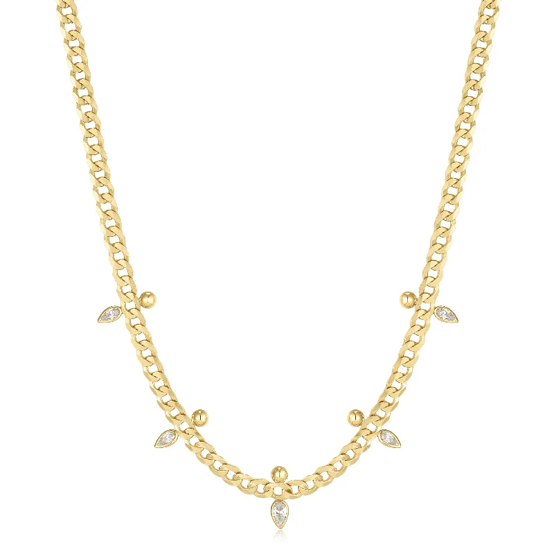 Gold Curb Chain Sparkle Point Necklace